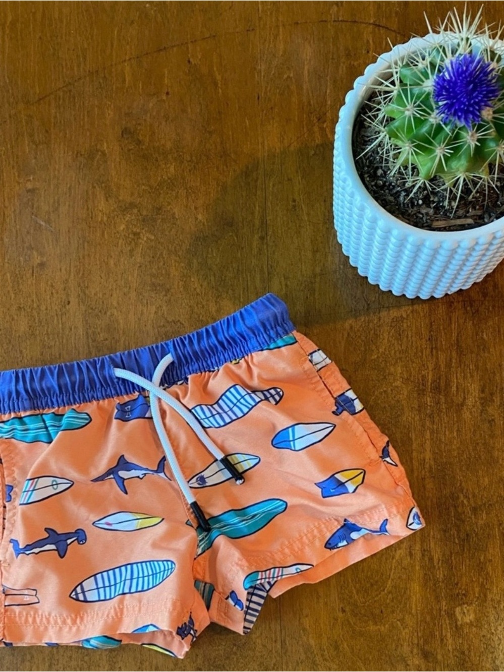 Boys Orange Surfboard Print Swim Trunks Size 2T Toddler Beach Shorts